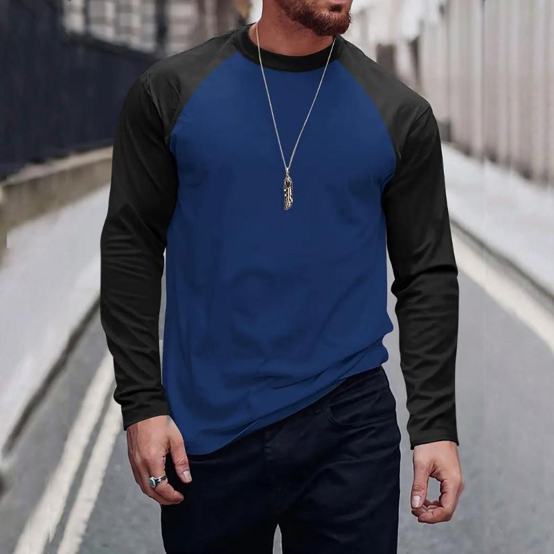 Men's Retro Casual Colorblock Round Neck Long Sleeve T-Shirt