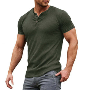 Lässiges Herren-T-Shirt aus fester Baumwollmischung mit schmaler Passform und Henley-Ausschnitt, kurzärmelig