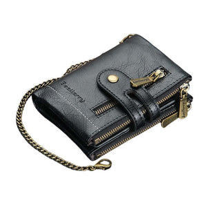 Kurze Retro-Geldbörse für Herren mit Doppelreißverschluss und mehreren Karten