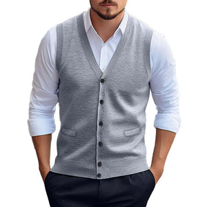Men's Casual Solid Color Knitted Cardigan Vest
