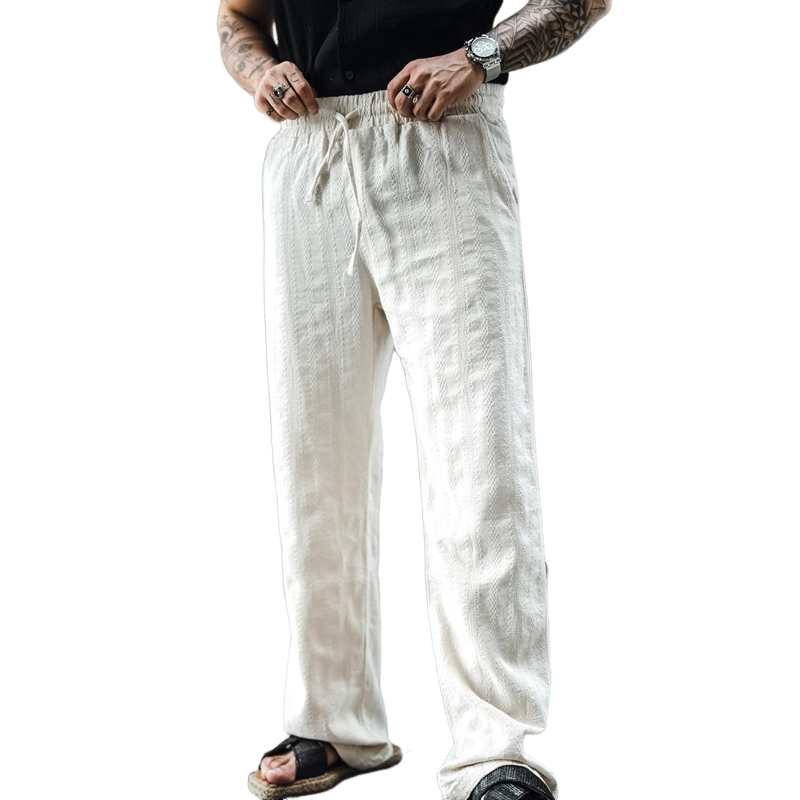 Herrenhose aus Baumwolle und Leinen mit mittlerer Taille und gerader Passform
