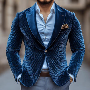 Herren Vintage Rhombus Samt Steigendes Revers Ein-Knopf Casual Blazer