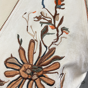 Men's American Western Cowboy Style Suede Embroidered Deep V Neck Tank Top