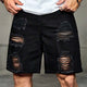 Lockere schwarze zerrissene Jeansshorts für Herren im Sommer