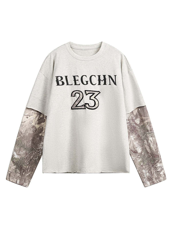 Faux Two-Piece Print Long-Sleeve T-shirt