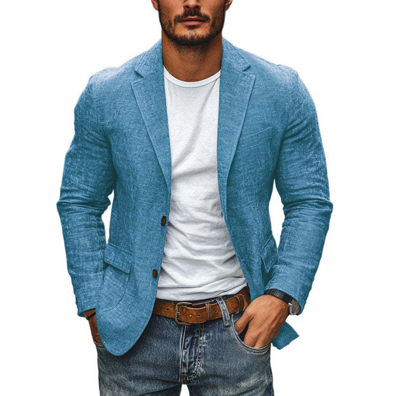 Lässiger Herren-Blazer aus Baumwolle und Leinen mit Revers, einreihig, schmaler Schnitt