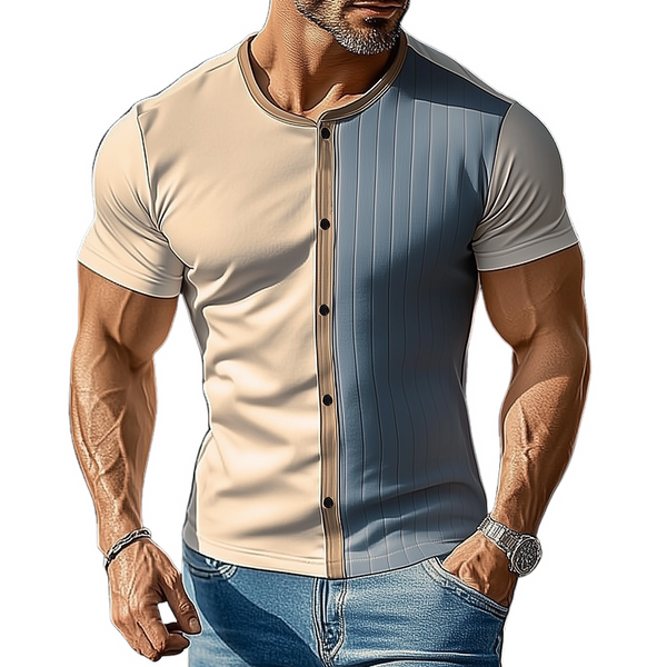 Men's Retro Casual Button Round Neck Short Sleeve T-Shirt