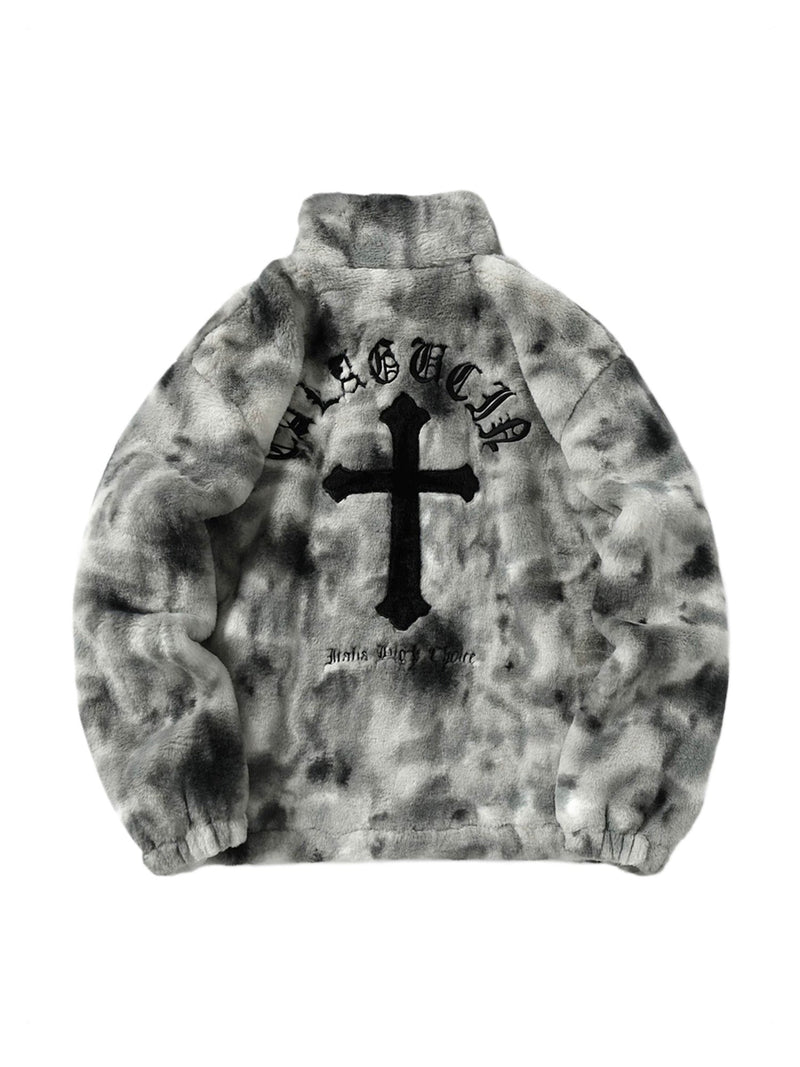 Heavy-Duty Faux Lambswool Tie-Dye Urban Jacket