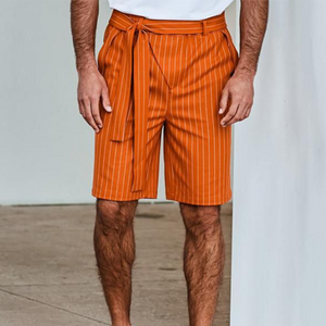 Herren-Shorts, Frühling/Sommer, modisch, gestreift, lässig, knielang (inkl. Gürtel)