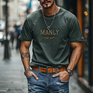 Men's Casual Cotton Letter Embroidery Round Neck Slim Short Sleeve T-Shirt