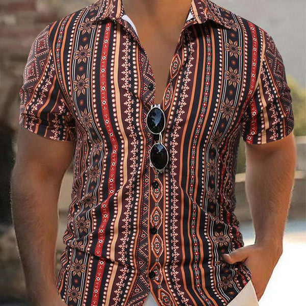 Men's Retro Stripe Print Casual Short Sleeve Shirt