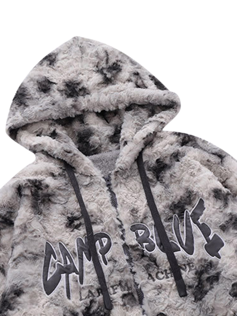 Letter Embroidered Hooded Fleece Sherpa Jacket