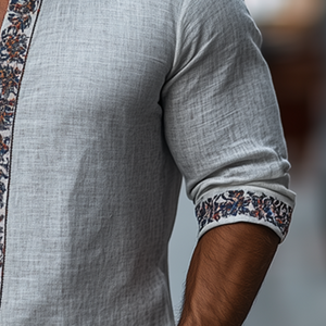 Men's Spring Classic Retro Ethnic Printed Stand Collar Long Sleeve Shirt