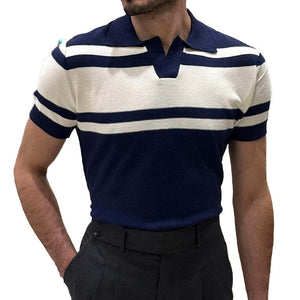 Herren-POLO-Shirt mit gestricktem Revers und Streifen, kurzärmelig