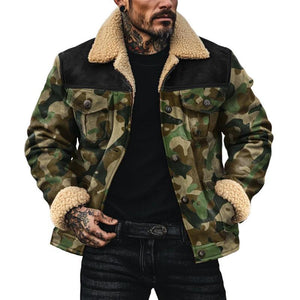 Men's Fleece Lapel Camouflage Suede Single Breasted Jacket