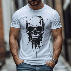 Herren-T-Shirt mit Rundhalsausschnitt und kurzen Ärmeln im Retro-Stil und Totenkopf-Print
