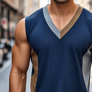 Lässiges Retro-Tanktop mit Colorblock-V-Ausschnitt für Herren