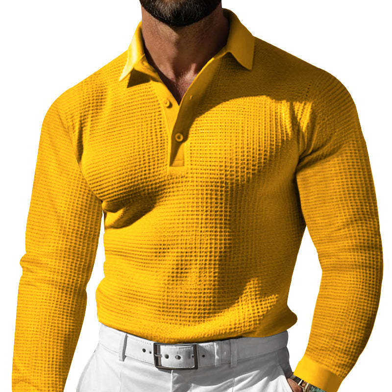 Lässiges Poloshirt mit Waffelmuster und langen Ärmeln für Herren 