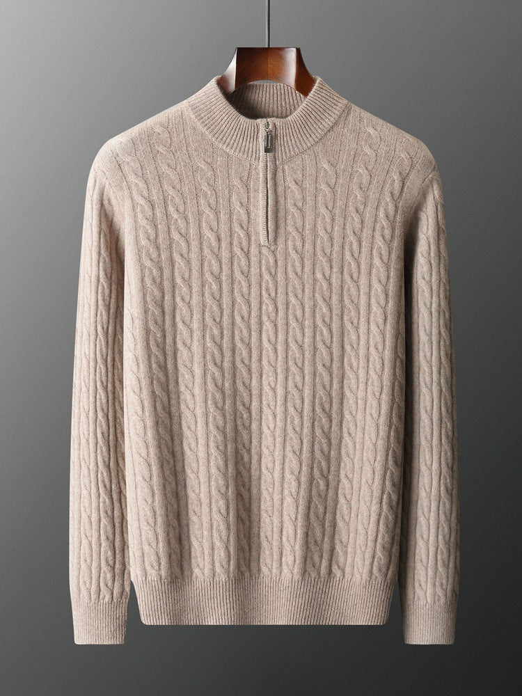 MEN'S HALF HIGH NECK THICK ZIPPER CASHMERE SWEATER