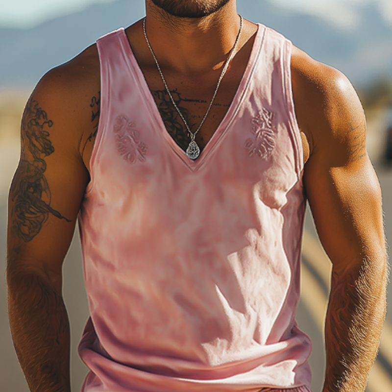 Herren Frühlingsmode Casual Slim Fit Besticktes Wildleder Tank Top Shorts Set