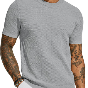 Men's Casual Round Neck Loose Knitted Short Sleeve Sweater T-Shirt