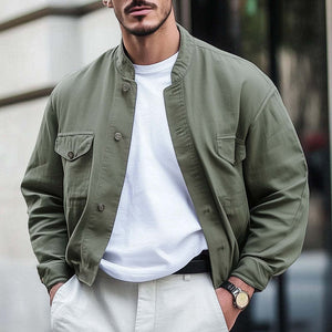 Herren Frühling und Herbst Armeegrüne kurze Arbeitsjacke