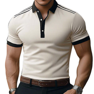 Men's Summer Comfortable Light Khaki Polo Neck Short Sleeve T-Shirt