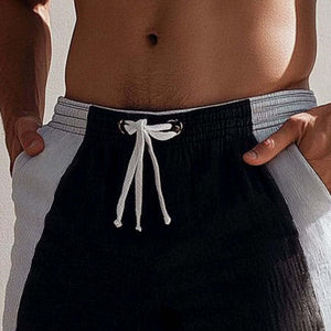 Men's Summer Black And White Stitching Casual Lace-Up Shorts