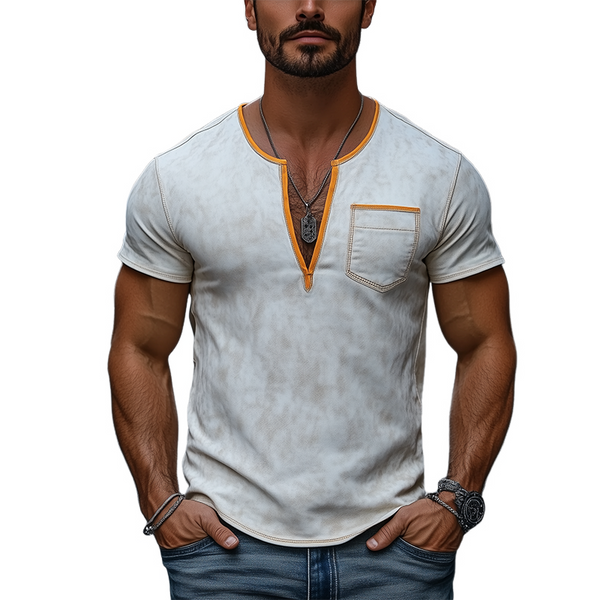 Men's Fashion Slim Casual Deep V-Neck Textured Suede Short Sleeve T-Shirt