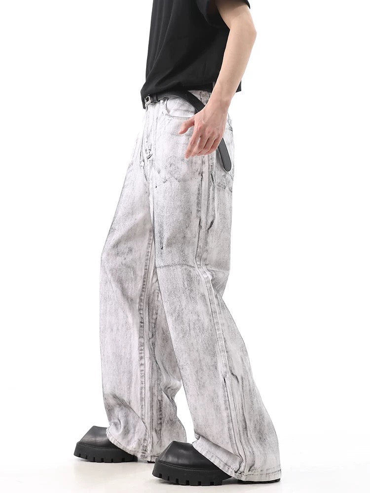 Wasteland Style Niche Design Dirty White Loose Jeans