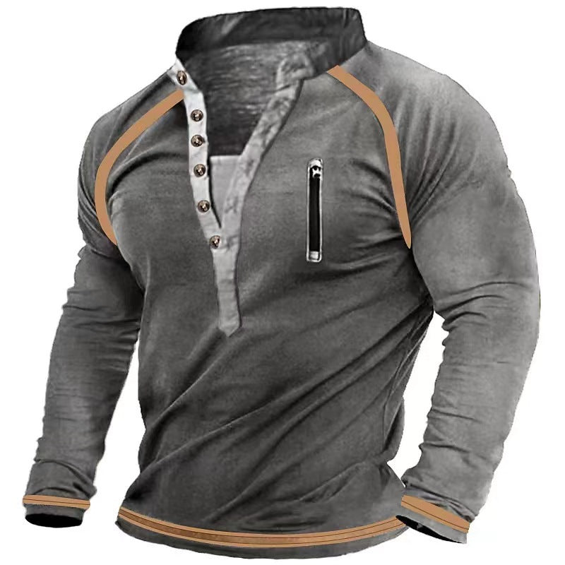 MEN'S BUTTON COLLAR LONG SLEEVED WARM TACTICAL HEADBAND TRAINING MEN'S LONG SLEEVEDS WEATSHIRT