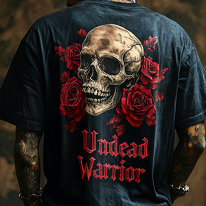Herren Retro Casual Rock Skull "Undead Warrior" Bedrucktes Kurzarm-T-Shirt mit Rundhalsausschnitt