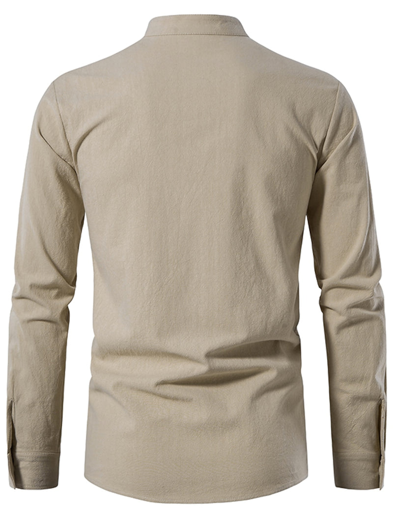 Men's Linen Patchwork Long Sleeve Shirt