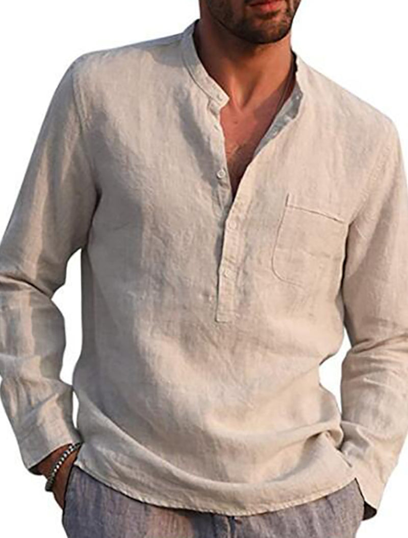 Men's Linen Solid Color V Neck Shirt