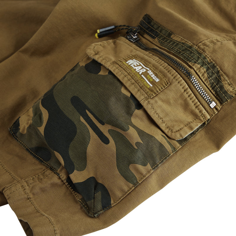 CAMO PATCHWORK ZIPPER 11'' INSEAM CARGO SHORTS