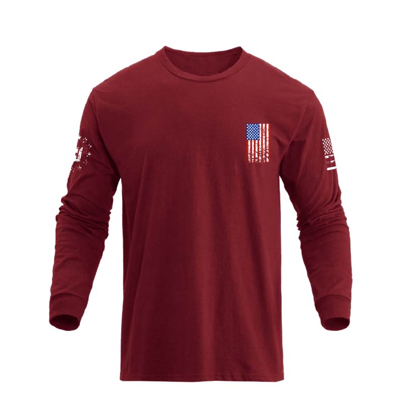 USA FLAG CROSS GRAPHIC LONG SLEEVE T-SHIRT