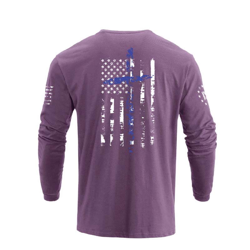 USA FLAG CROSS 100% COTTON GRAPHIC LONG SLEEVE T-SHIRT