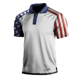 Poloshirt mit USA-Flaggenstreifen und Raglan-Grafik