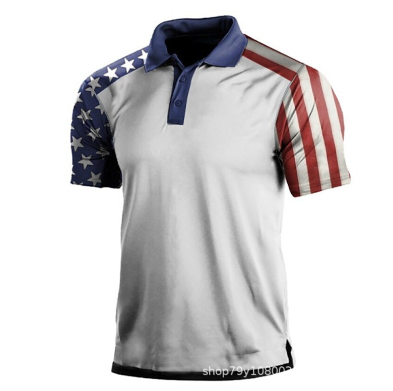 USA FLAG STRIPE PRINT RAGLAN GRAPHIC POLO SHIRT