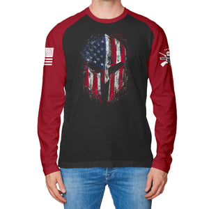 USA FLAG SPARTAN 100% COTTON RAGLAN GRAPHIC LONG SLEEVE T-SHIRT