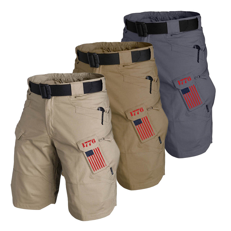 USA FLAG TACTICAL MULTI POCKETS 11'' INSEAM PERFORMANCE CARGO SHORTS WITHOUT BUCKLE BELT