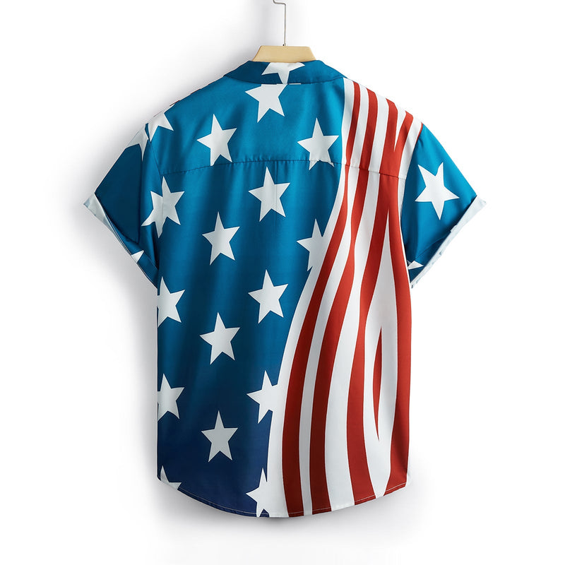 USA FLAG PRINTED ALOHA SHIRT