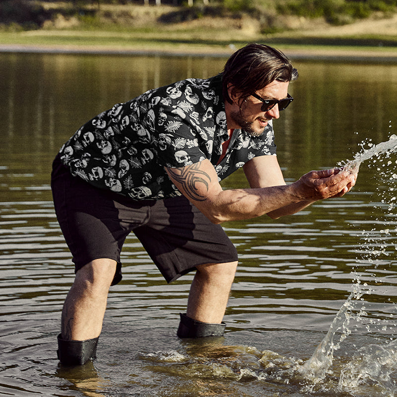 SKULL BUTTON DOWN PRINTED ALOHA SHIRT