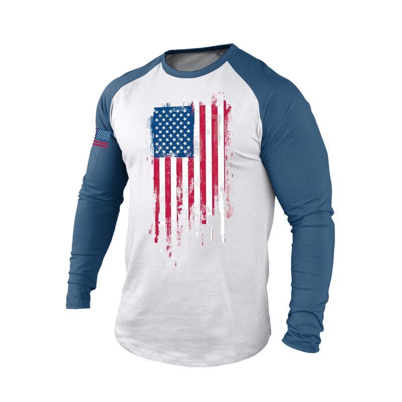 DISTRESSED USA FLAG RAGLAN GRAPHIC LONG SLEEVE T-SHIRT