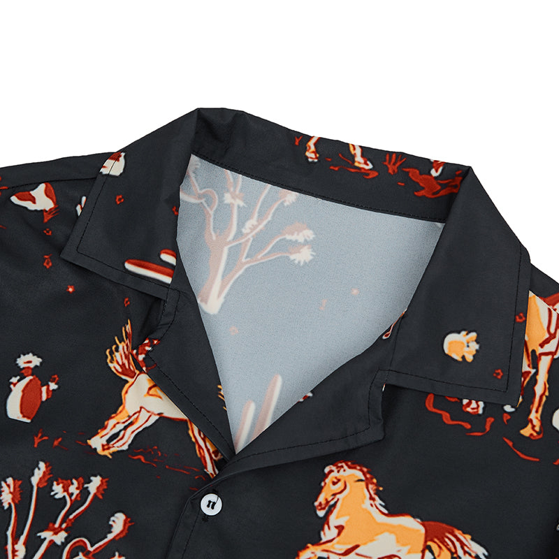 CLASSIC WESTERN HORSE PRINTED ALOHA SHIRT