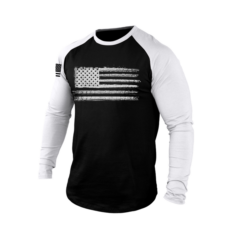 USA FLAG 100% COTTON RAGLAN GRAPHIC LONG SLEEVE T-SHIRT