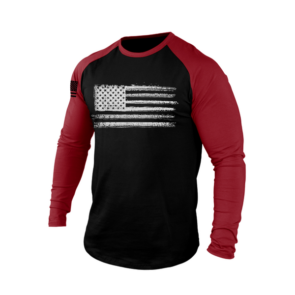 USA FLAG 100% COTTON RAGLAN GRAPHIC LONG SLEEVE T-SHIRT