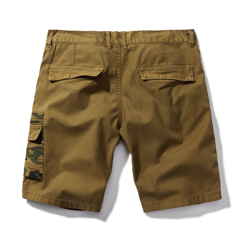 CAMO PATCHWORK ZIPPER 11'' INSEAM CARGO SHORTS