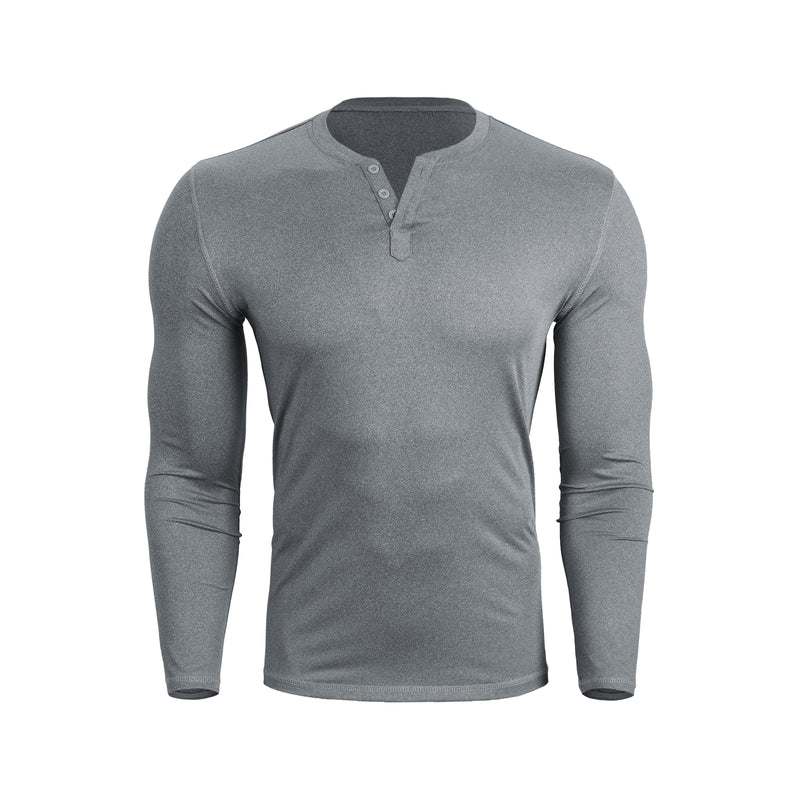 ESSENTIALS BUTTON V-NECK QUCIK DRY MOISTURE WICKING LONG SLEEVE HENLEY SHIRT