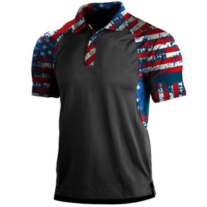 Poloshirt mit USA-Flaggenstreifen und Raglan-Grafik